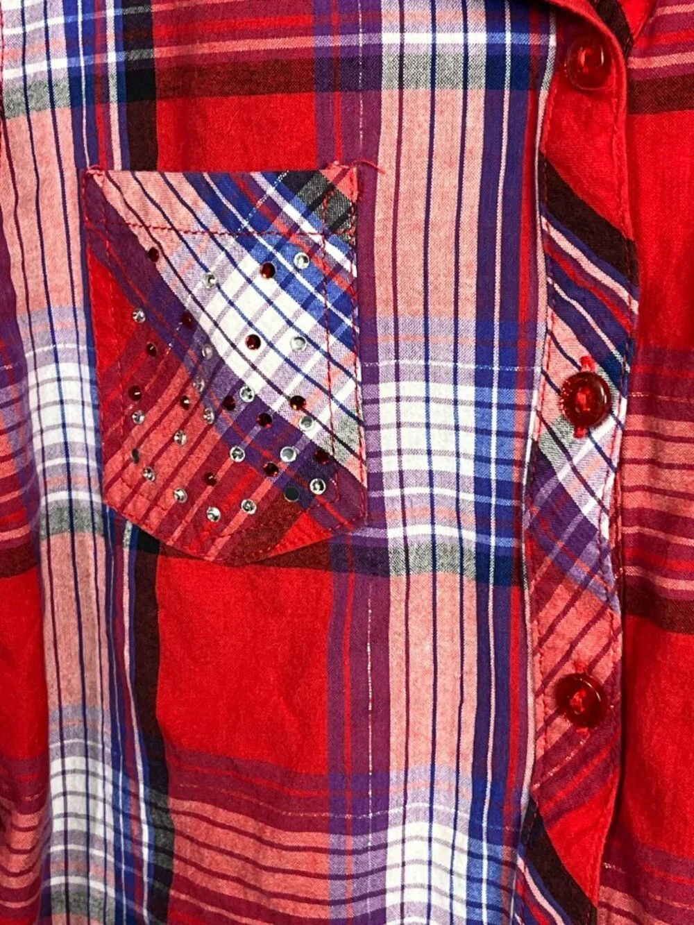 Justice Girls 14 Red Blue Plaid Button Down Shirt Preppy Fall